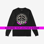 Custom Anti-Fascist Union Long Sleeve T-shirt with emblem featuring a megaphone, broken chains, and fists. Personalize city and chapter on the banner. Ideal for protest and activism.