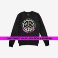 Custom Anti-Fascist Union Sweatshirt features a bold graphic with a megaphone, broken chain, and raised fists, promoting unity. Personalize the pink banner with your location and chapter number.