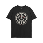 Custom Anti-Fascist Union T-shirt with a cog-shaped emblem featuring a broken chain, megaphone, and raised fists, surrounded 