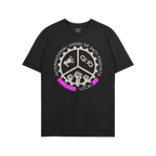 Custom Anti-Fascist Union T-shirt featuring a cog-shaped logo with megaphone, broken chain, and raised fists. Includes custom