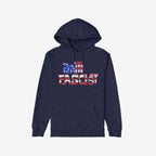 Anti Fascist USA Shirt features a dark navy-blue hoodie with “ANTIFASCIST” in a stars-and-stripes stencil design, symbolizing resistance and patriotism. Ideal for activism and supporting equality.
