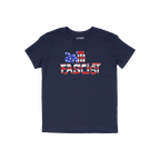 Anti Fascist USA Shirt featuring a hand-drawn U.S.-flag motif with anti-FASCIST slogan printed on a navy-blue T-shirt, embody