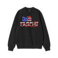 Anti Fascist USA Shirt: A black crewneck sweatshirt featuring ANTI FASCIST in distressed stars-and-stripes lettering, symboli