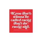 Anti-Racist Sticker & Magnet with bold message against racism, featuring white text on a red square over blurred city backdro