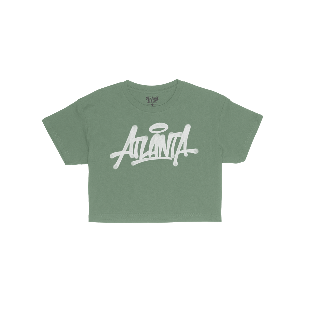 Atlanta Handstyle Women's Baby Tee featuring a white graffiti-style ANIMAL wordmark on a plain green, short-sleeved T-shirt, 