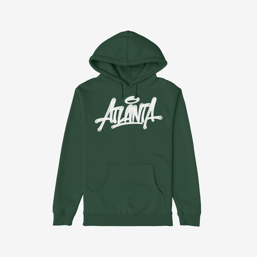 Atlanta Handstyle Hoodie featuring a graffiti-style Atlanta graphic across the chest, with a kangaroo pocket and drawstring hood. Celebrate ATL pride with this bold, expressive design.