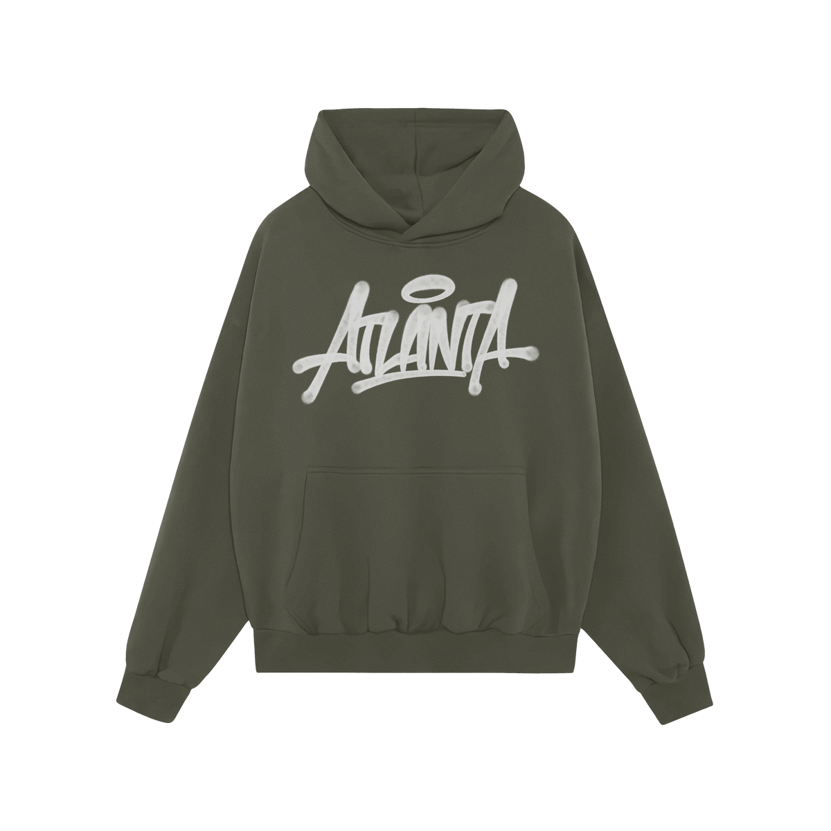 Atlanta Handstyle Hoodie featuring a graffiti-style Atlanta graphic across the chest, with a kangaroo pocket and drawstring h