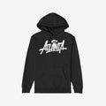 Black Atlanta Handstyle Hoodie featuring graffiti-inspired Atlanta across the chest with a halo above the A, designed for those embodying Atlanta's spirit. Includes kangaroo pocket and drawstring hood.
