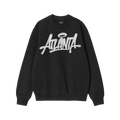 Black, long-sleeve crewneck sweatshirt featuring a white graffiti-style Atlanta logo. The Atlanta Handstyle Hoodie & Sweatshi