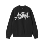 Black, long-sleeve crewneck sweatshirt featuring a white graffiti-style Atlanta logo. The Atlanta Handstyle Hoodie & Sweatshi