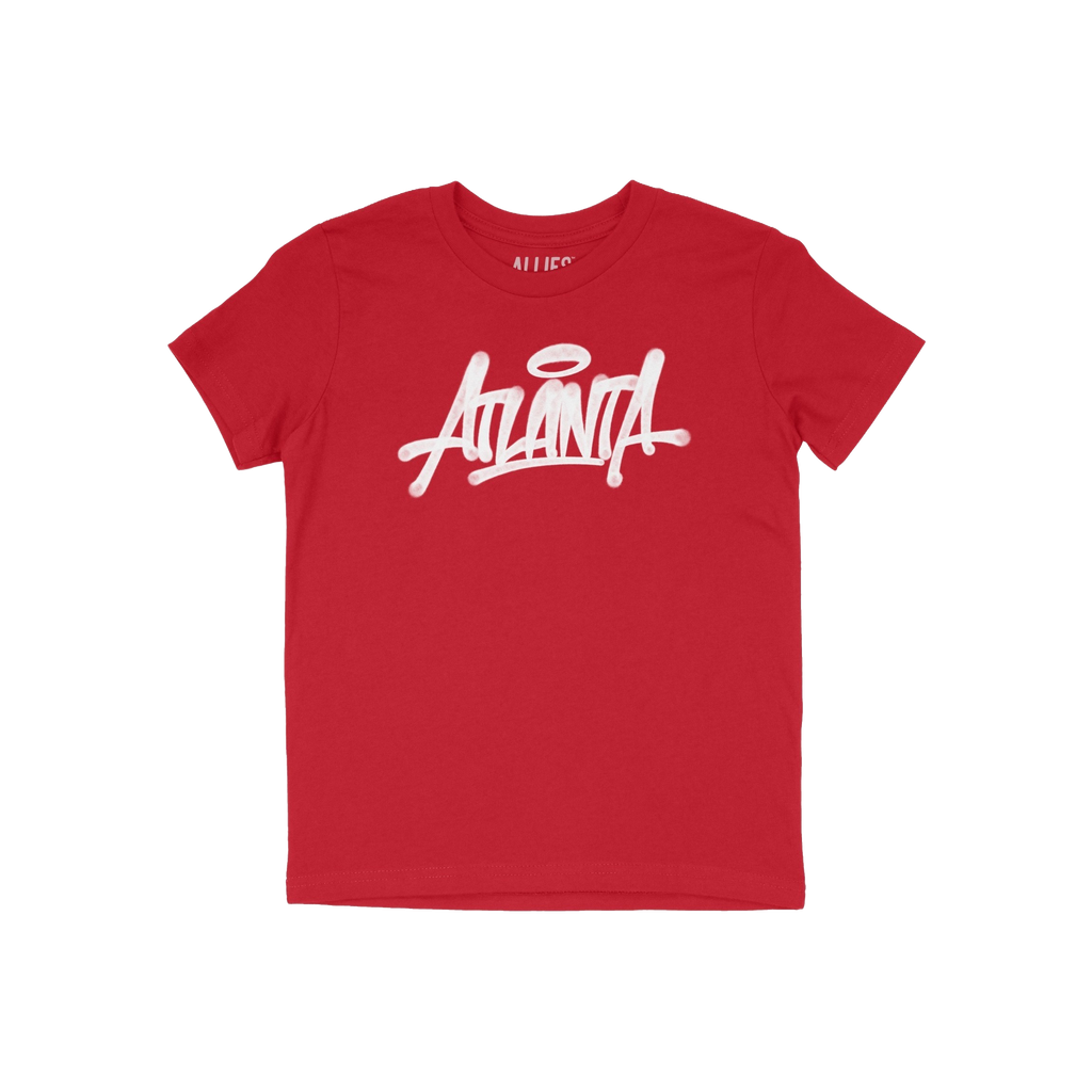 Atlanta Handstyle T-shirt featuring a graffiti-style Atlanta script with a halo graphic, embodying the city's street art cult