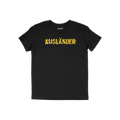 Ausländer T-shirt featuring a distressed yellow stencil-style print boldly declares AUSLÄNDER across the chest, symbolizing