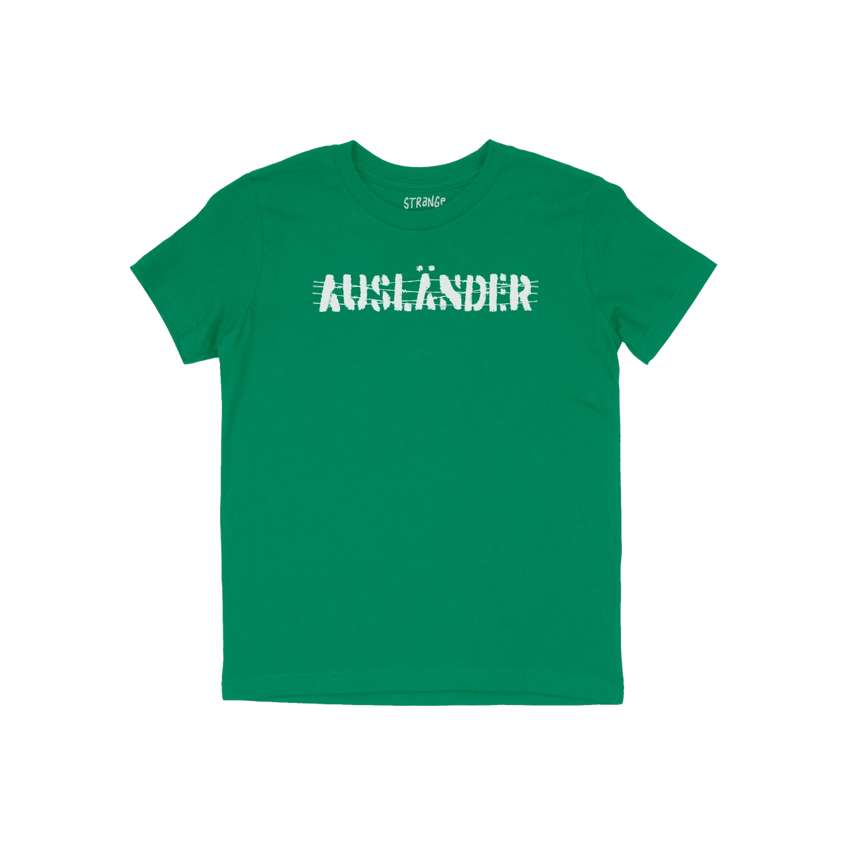 Ausländer T-shirt in bright green with a white distressed-style AUSLÄNDIER graphic on the chest, embodying a bold message o