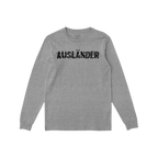 Heather-gray Ausländer T-shirt with distressed black lettering and strike-through lines, symbolizing resistance and empowerm