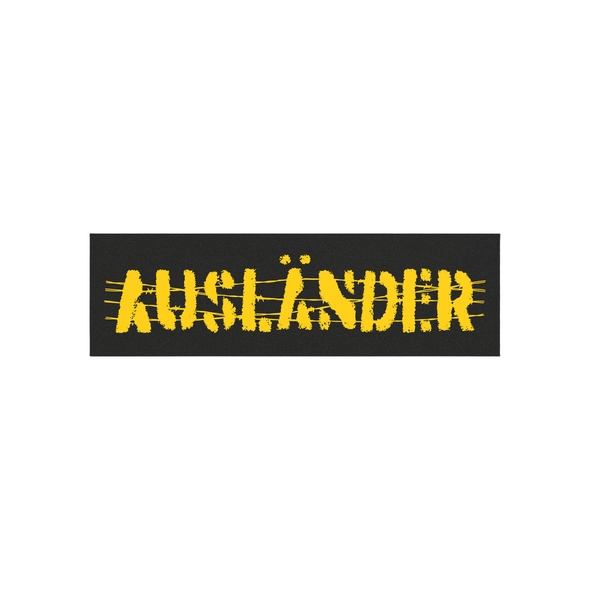 Ausländer Sticker & Magnet featuring a distressed, stencil-style AUFZÄNDER design on a black banner. The background shows a