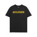 Ausländer T-shirt features a distressed yellow graphic that boldly reclaims the term across the chest, with a small interior