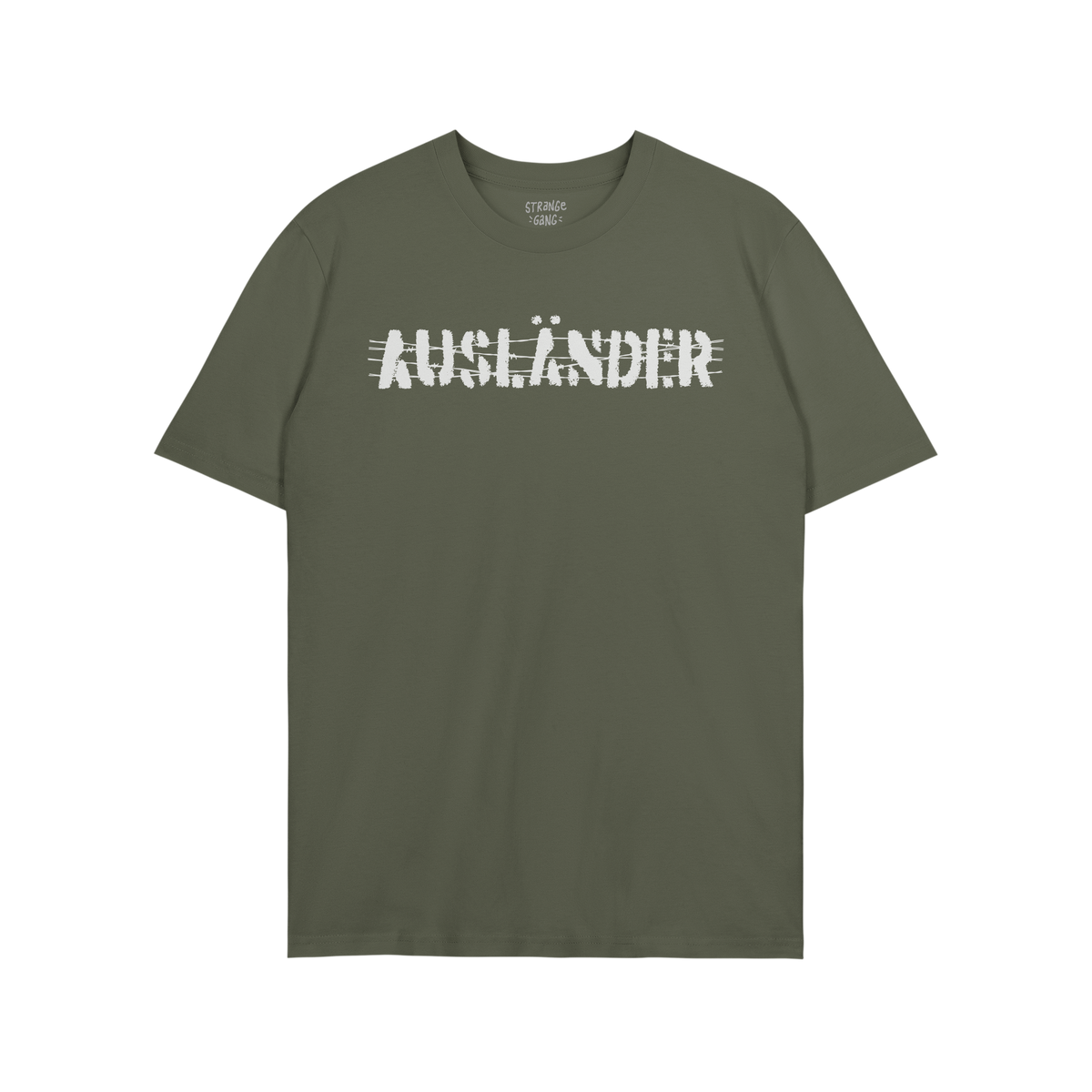 Ausländer T-shirt with a white distressed AUSLÄNDER print, symbolizing defiance and solidarity. Perfect for those challengi