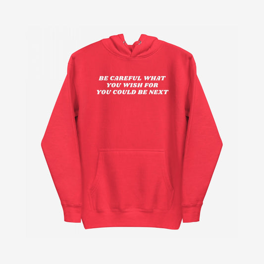 The Be Careful Hoodie & Sweatshirt features bold white text across the chest, urging vigilance against authoritarianism. Ideal for those embracing modern rebellion and standing for equality.