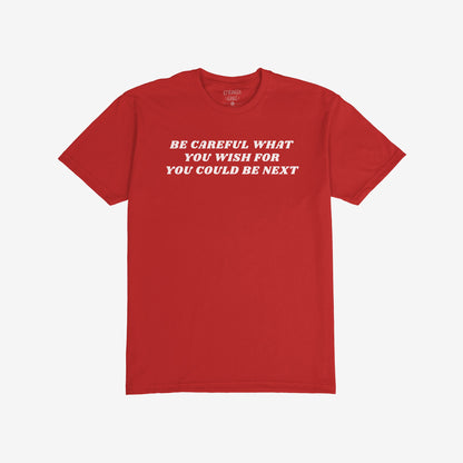 Be Careful T-shirt with bold, confrontational slogan printed in white all-caps across the chest, embodying a rebellious stance against authoritarianism. Ideal for those challenging power and supporting equality.