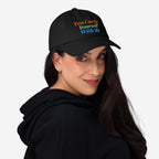 Woman wearing Be Yourself Hat with slogan “You Can Be Yourself With Me,” showcasing individuality and inclusivity. The black cap complements her casual look, aligning with the store's advocacy for equality and self-expression.