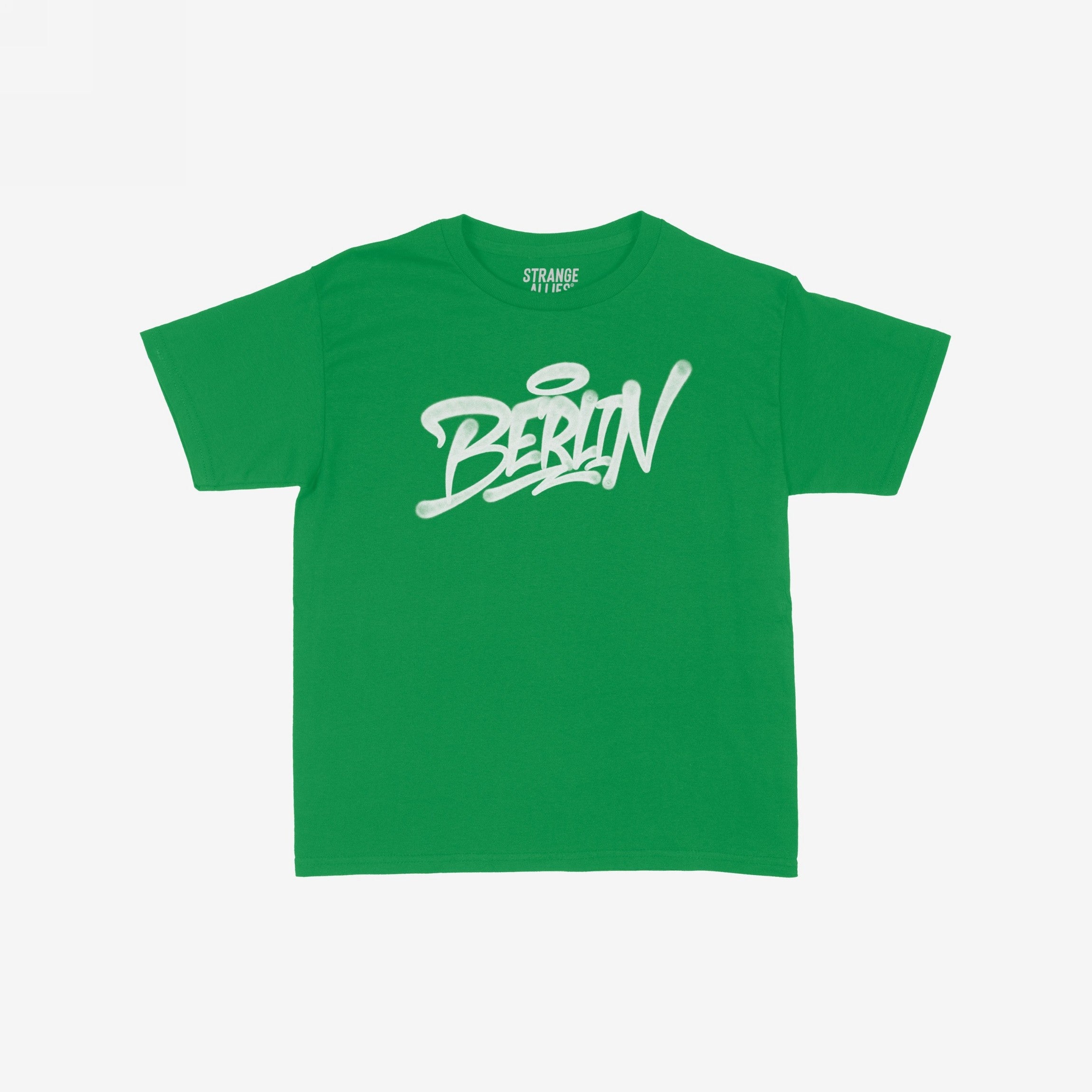 Berlin Handstyle Women's Baby Tee featuring a bold, graffiti-inspired “BERLIN” graphic in white spray-paint style across the chest, ideal for expressing street art and Berlin pride.