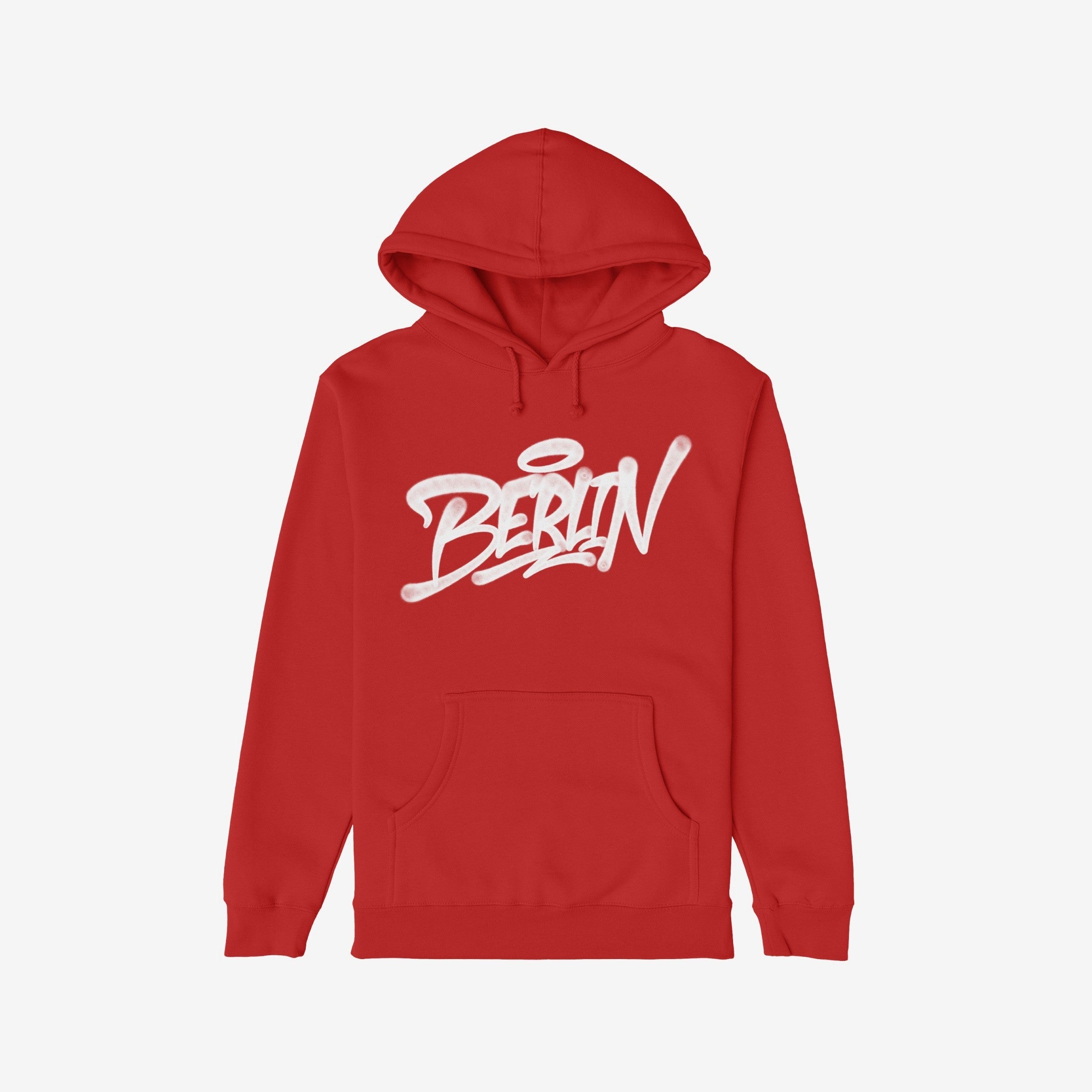 Berlin Handstyle Hoodie featuring graffiti-style Berlin script across the chest, with a kangaroo pocket and drawstrings, embodying street art culture and urban style.