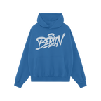 Berlin Handstyle Hoodie features a cobalt-blue pullover with Berlin in white graffiti script, capturing urban street art vibe