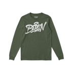 Forest-green Berlin Handstyle T-shirt by Strange Allies, featuring bold graffiti-style white script on the chest. This long-s