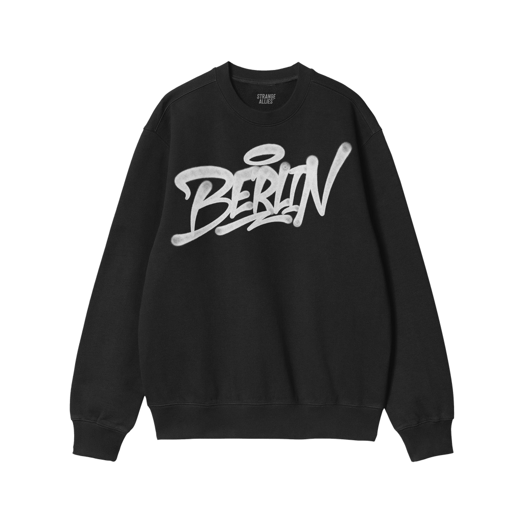 Berlin Handstyle Hoodie & Sweatshirt featuring graffiti-style Berlin script, ribbed details, and ALLIES label. A stylish stre