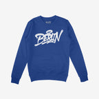 Berlin Handstyle Hoodie & Sweatshirt features a royal-blue crewneck with BERLIN in bold, white graffiti-style lettering. The ALLIES label inside the collar underscores its street art and punk-inspired aesthetic.