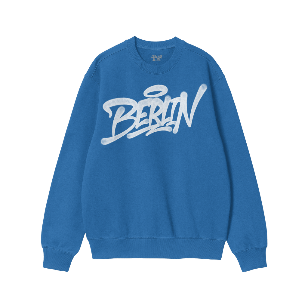Berlin Handstyle Hoodie & Sweatshirt features a royal-blue crewneck with BERLIN in bold, white graffiti-style lettering. The 