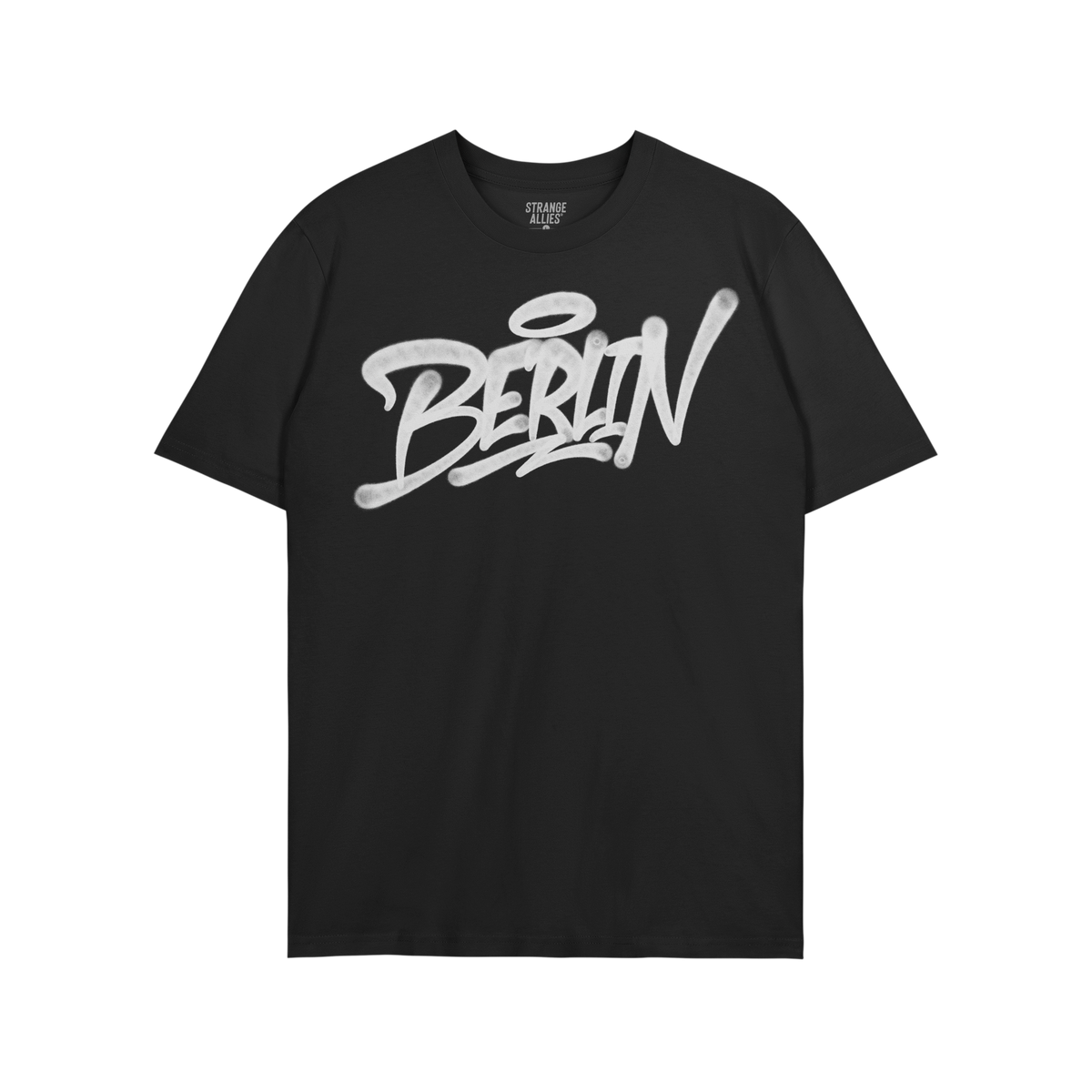 Berlin Handstyle T-shirt features bold white graffiti script Berlin on a plain black tee, embodying urban street art style. T