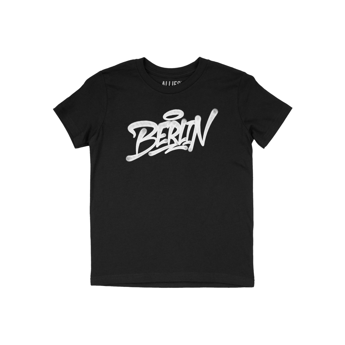 Berlin Handstyle T-shirt featuring bold graffiti-style Berlin script in white on a black tee, exemplifying urban attitude and