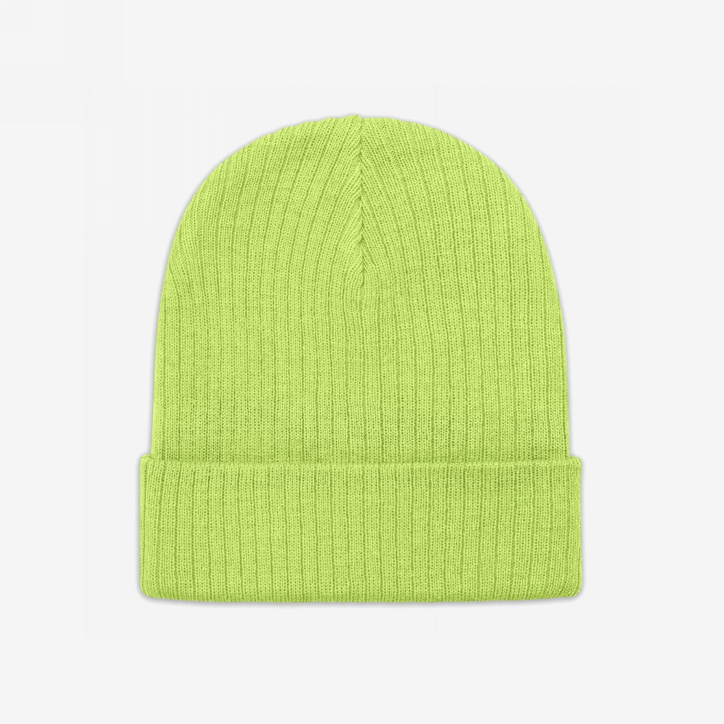 Knit Beanie In Custom Colors with a ribbed design, seamless top, and folded cuff, perfect for showcasing bold political embroidery. Made from recycled materials for warmth, comfort, and style.