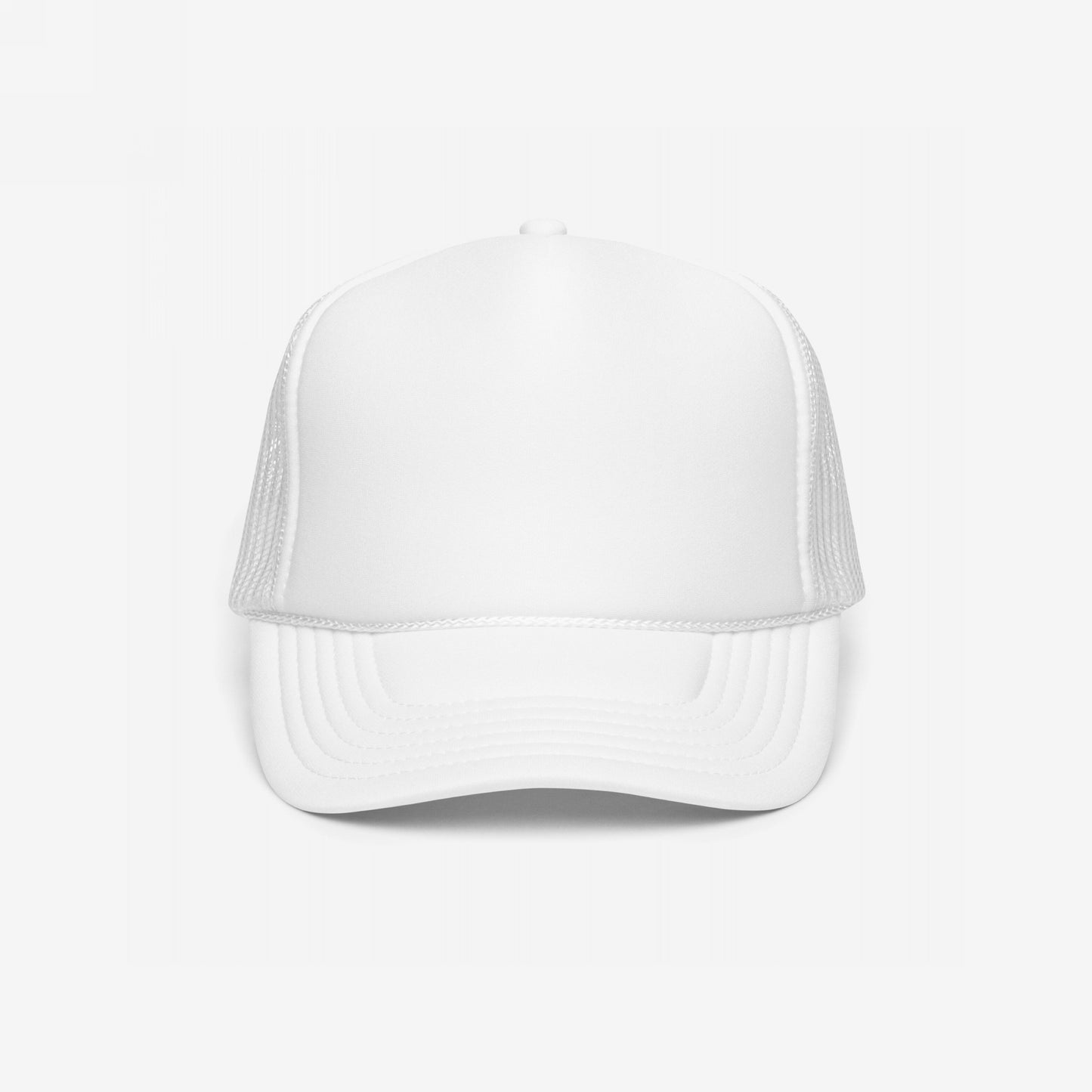 Foam Trucker Hat In Custom Colors featuring a solid foam front panel and curved brim, showcasing a high-profile design with mesh back, ideal for expressing anti-fascist or anti-racist messages through customizable embroidery.