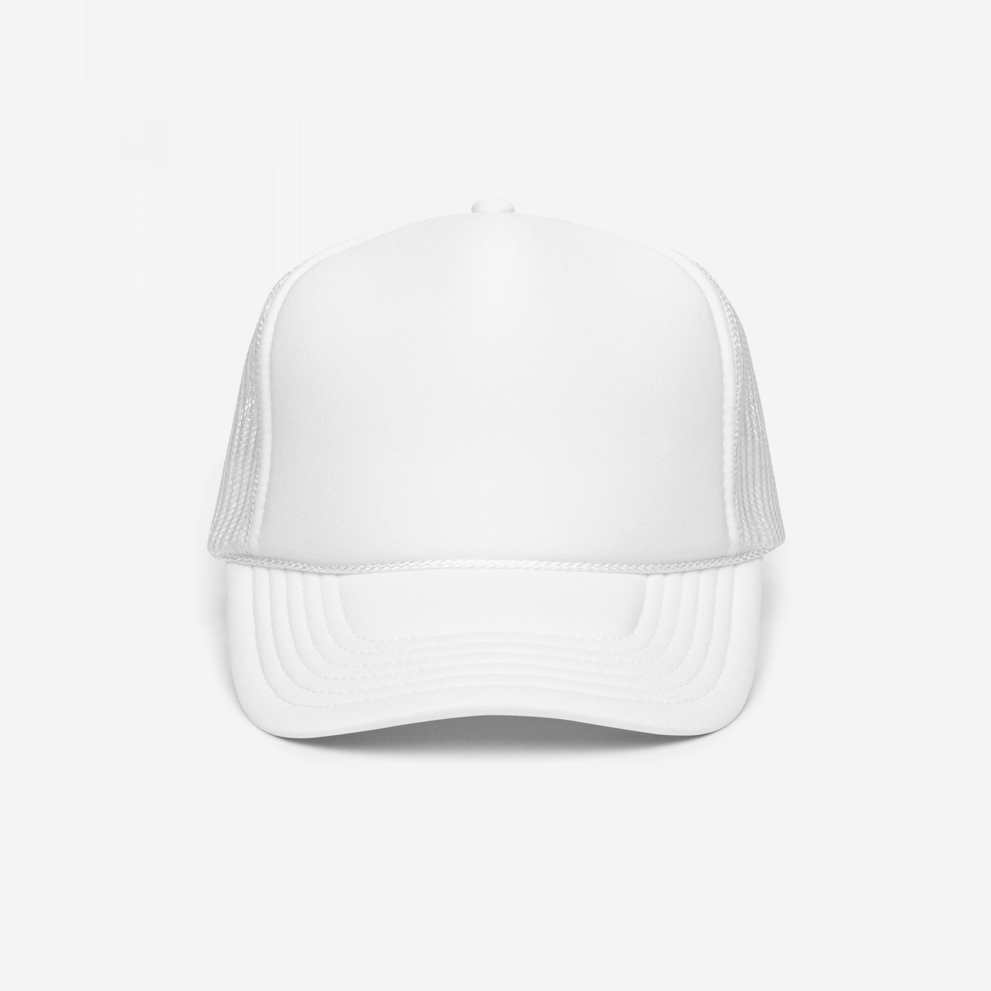 Foam Trucker Hat In Custom Colors featuring a solid foam front panel and curved brim, showcasing a high-profile design with mesh back, ideal for expressing anti-fascist or anti-racist messages through customizable embroidery.