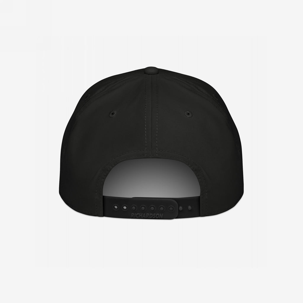 Back view of the Golf Hat In Custom Colors, featuring black six-panel stitching, adjustable snap-closure with RICHARDSON branding, and ventilation eyelets, offering a customizable canvas for bold, progressive statements.