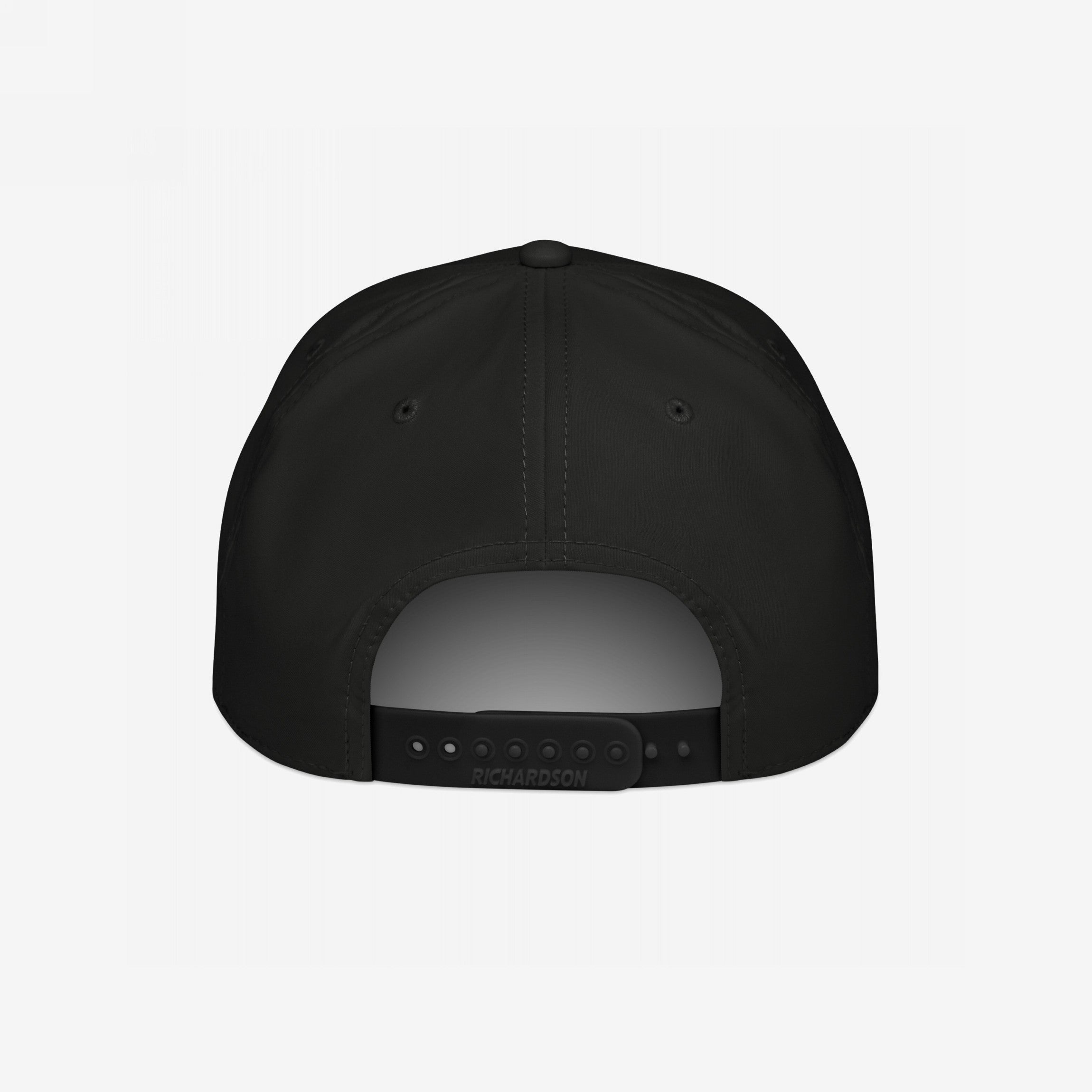Back view of the Golf Hat In Custom Colors, featuring black six-panel stitching, adjustable snap-closure with RICHARDSON branding, and ventilation eyelets, offering a customizable canvas for bold, progressive statements.