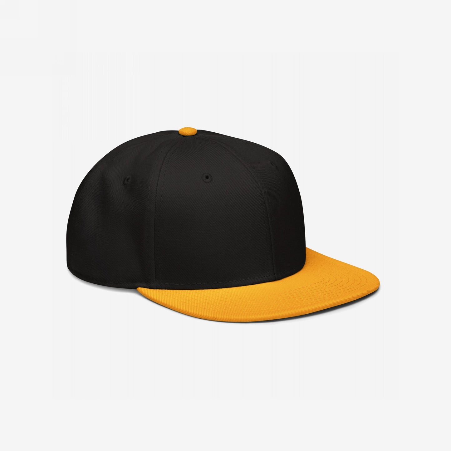 Snapback Hat In Custom Colors featuring a structured black crown with a mustard-yellow flat brim and top button, designed for activists advocating justice, equality, and progressive values.