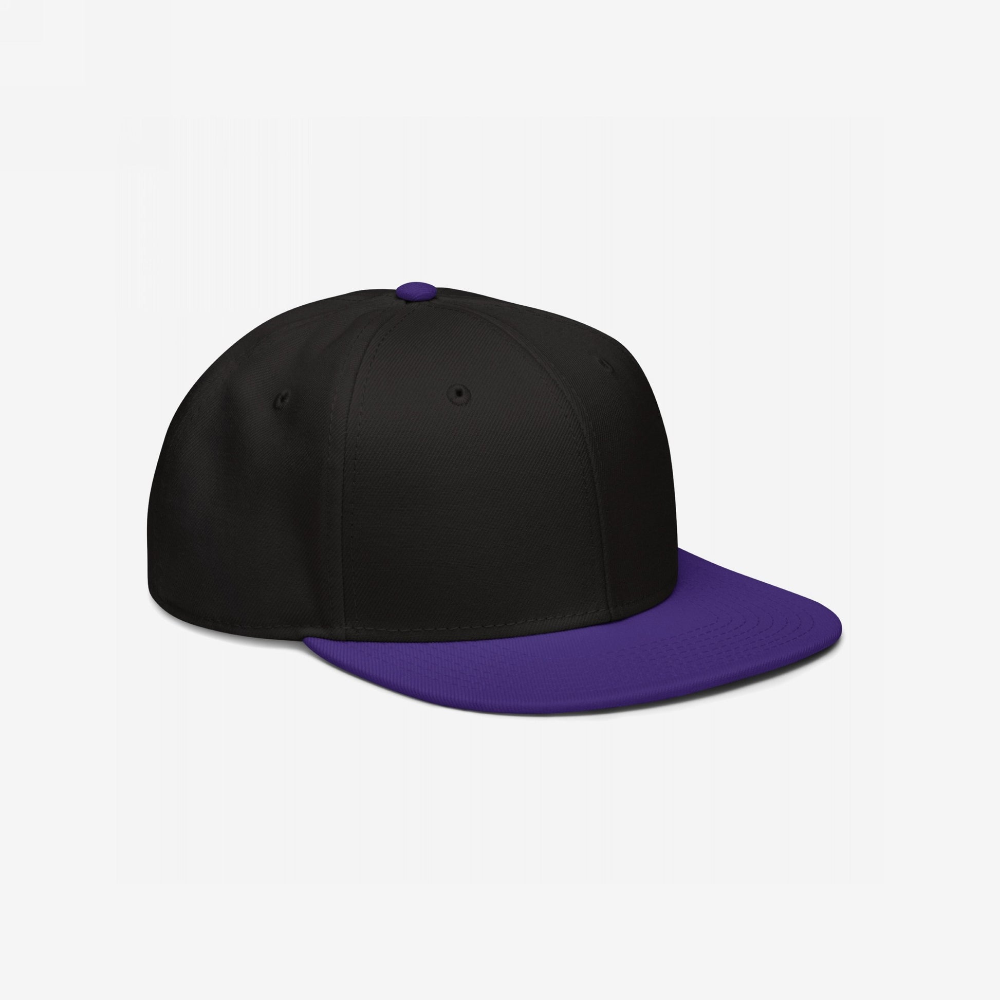 Snapback Hat In Custom Colors featuring a black crown and purple brim, designed for activists and allies. This structured, adjustable cap symbolizes standing up for justice and equality.