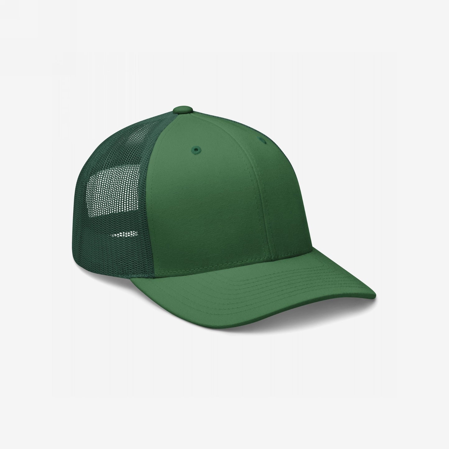 Trucker Hat In Custom Colors featuring a structured design with solid front panels and a breathable mesh back, showcasing a curved visor and adjustable snapback closure, ideal for personalized embroidery and bold statements.