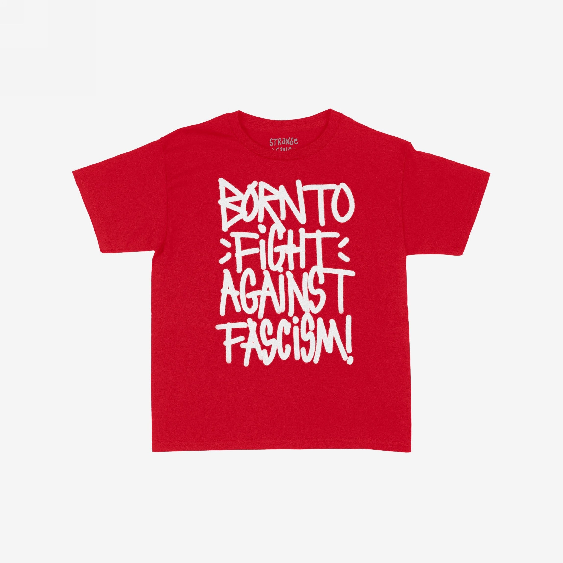 Born To Fight Against Fascism Graffiti Women's Baby Tee featuring a bold, white graffiti-style slogan, embodying defiance and activism. Ideal for marches or making a statement against oppression.