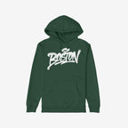 Boston Handstyle Hoodie showcases a dark green pullover with a kangaroo pocket and bold white graffiti-style BOSTON script across the chest, embodying the city's unapologetic attitude and spirit.