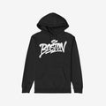 Boston Handstyle Hoodie & Sweatshirt features a black pullover hoodie with a white graffiti-style BOSTON script, front kangaroo pocket, and drawstring hood, embodying urban spirit and attitude.