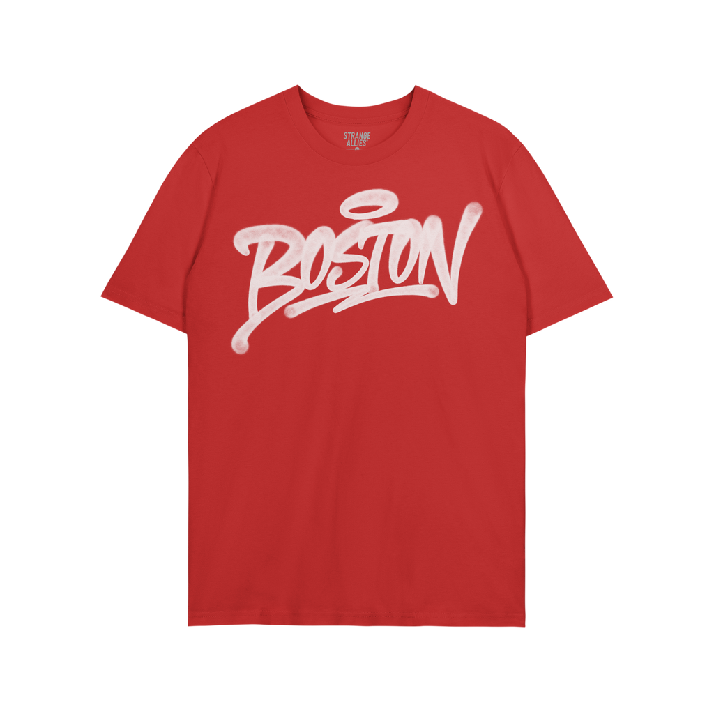 Boston Handstyle T-shirt featuring Boston in white graffiti script across the chest, embodying bold city pride. The crew-neck