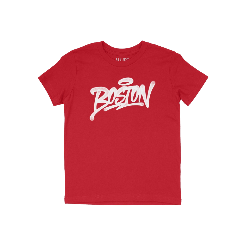 Boston Handstyle T-shirt featuring Boston in bold white graffiti-style font across the chest, offering a distinct urban vibe,