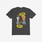 Breakin' The Law Shirt featuring a cartoon panel with caricatures of a young man and a former U.S. president, satirically depicted with speech bubbles. Ideal for protest and anti-elitist expression.