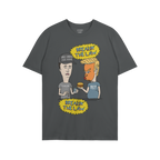 Breakin' The Law Shirt featuring a cartoon panel with caricatures of a young man and a former U.S. president, satirically dep