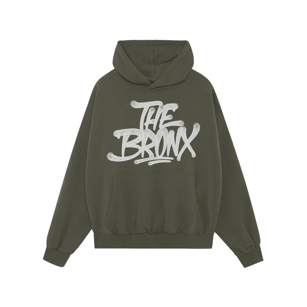 Bronx Handstyle Hoodie & Sweatshirt: Forest-green pullover featuring white graffiti-style THE BRONX print, perfect for showca