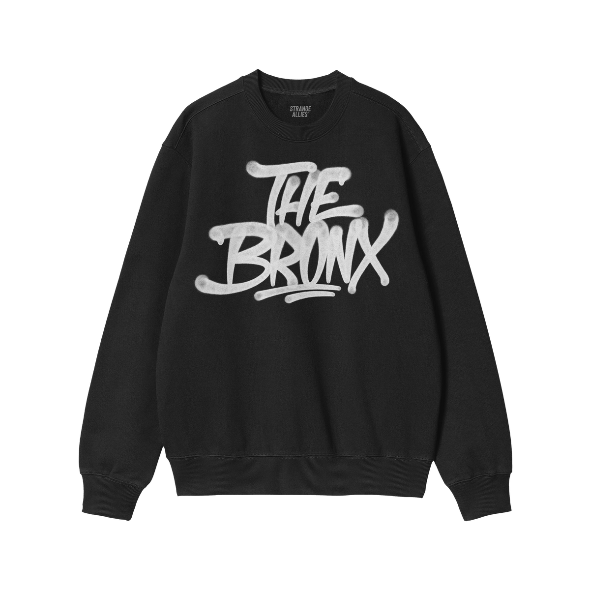 Bronx Handstyle Hoodie & Sweatshirt: Black crewneck with bold white graffiti reading THE BRONX, embodies raw borough pride an
